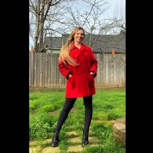 1950s JONATHAN LOGAN Red Wool Double Breasted Coat